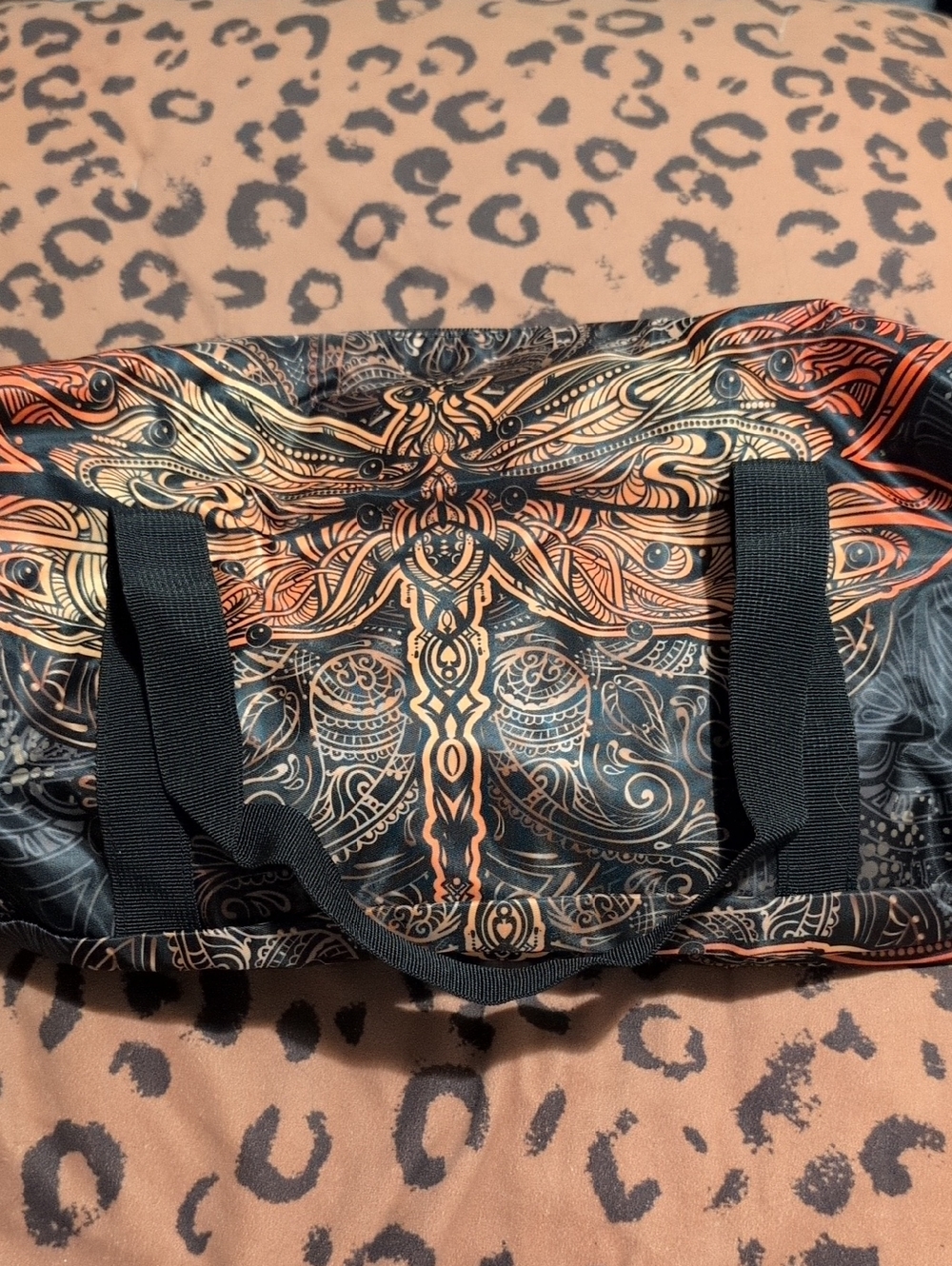 Intricate Orange & Black Dragonfly Duffle Bag